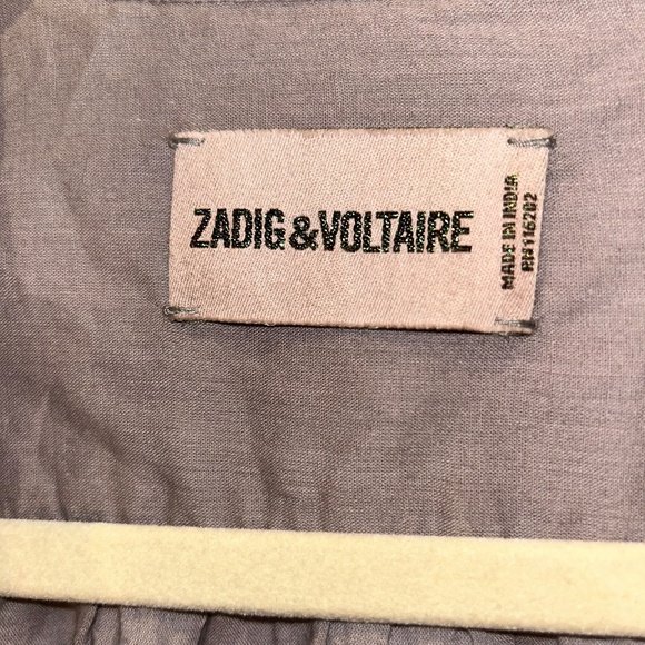 Zadig & Voltaire gray silver sparkle studded Safety Pin on shoulder shirt S - Picture 3 of 6
